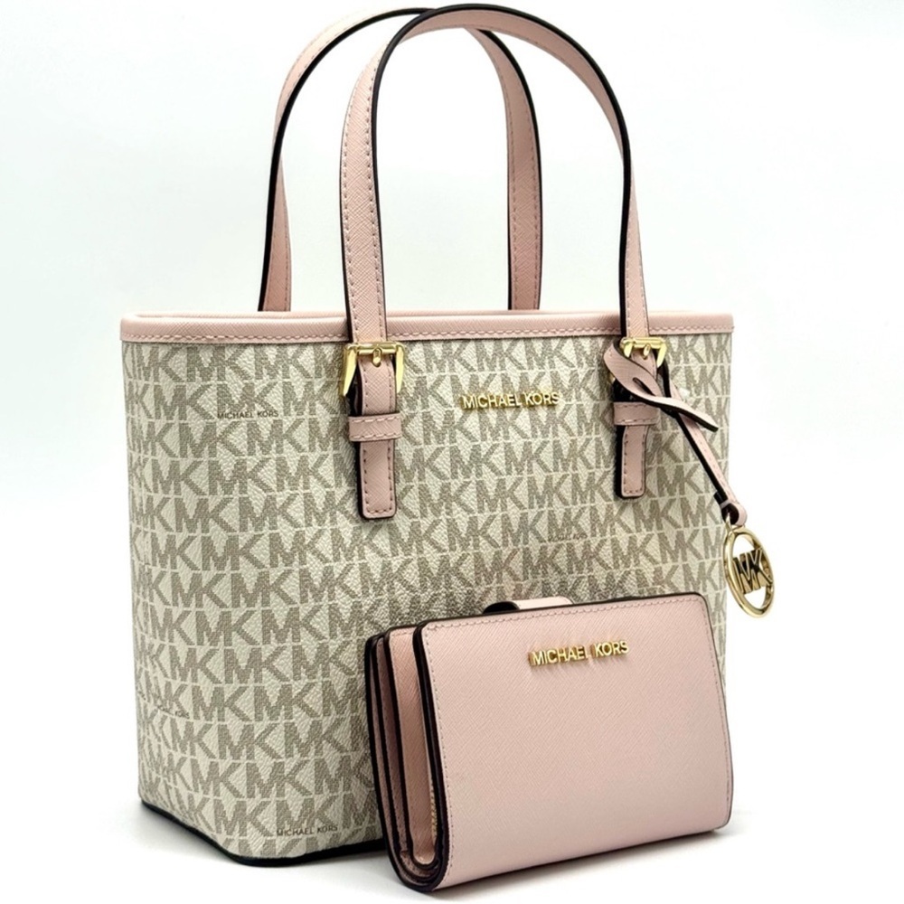 Michael Kors Jet Set Travel XS Logo Top-Zip Tote Bag & Matching Bifold Wallet - Picture 3 of 13
